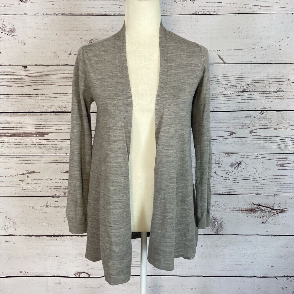 The White Company Cardigan Womens Small Merino Wool Sweater Open Front Taupe